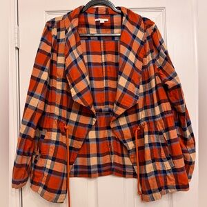 CATO 100% Cotton Plaid Orange\Blue Trendy Cardigan Light Jacket